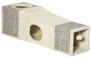 PAWHUT Pelech pre mačky TUNEL so škrabadlom 98 x 30 x 30 cm béžový
