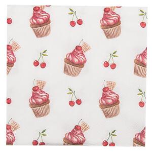 Biele papierové obrúsky s tortičky Cherry Cupcake - 33 * 33 cm (20ks) - Clayre & Eef