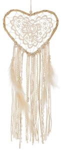 Prírodný lapač snov v tvare srdca s pierkami Feathers - 23*21*70cm - J-Line by Jolipa
