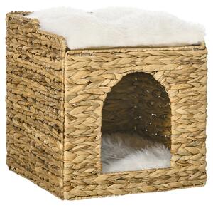 PAWHUT Mačacia podstielka RATTAN BOX 2 poschodia 38 x 38 x 41 cm prírodná