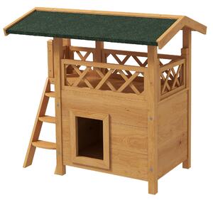 PAWHUT Vonkajší dvojpodlažný drevený domček pre mačky 77 x 50 x 73 cm prírodný