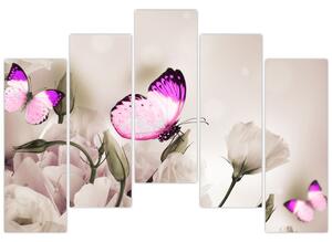Motýľ na kvetine - obraz (Obraz 125x90cm)