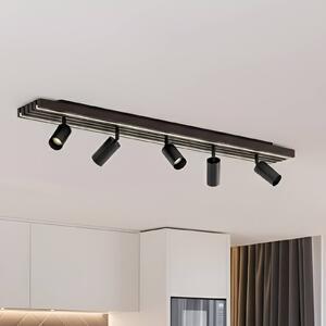 Lucande LED stropné bodové svetlá Tiron, 5-pl., 100 cm, dub, Tmavé drevo, Obývacia izba / jedáleň, Drevo, Moderný