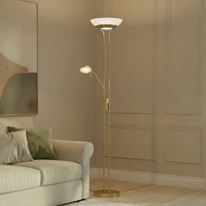 Lindby LED stojacia lampa Yveta, mosadz, kov, stmievateľná, 183 cm, Mosadz / zlato, Obývacia izba / jedáleň, kov, Moderný, Zemné bodové svetlo