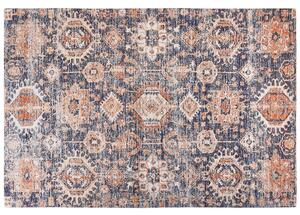 Koberec modrá a červená bavlna 200 x 300 cm obdĺžnikový behúň orientálny vzor boho štýl chodba predsieň