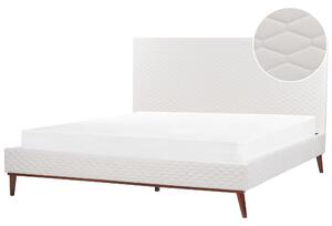 Posteľ krémová biela zamatová s rámom 180 x 200 cm s čelom jednolôžko moderný retro štýl