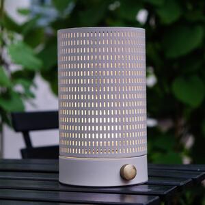 Dyberg Larsen LED stolová lampa na batérie Mesh, biela, výška 20 cm, Biela / opálová, Obývacia izba / jedáleň, kov, Dizajn, Stojacie svietidlo