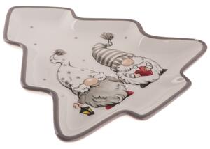 Vianočný keramický tanier Škriatkovia, 21,6 x 21 cm, sivá