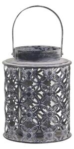 Sivá plechová antik lampáš s kvetmi Ornion - Ø14*18cm - Chic Antique