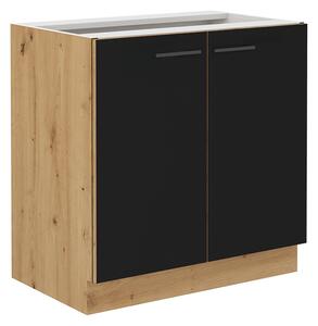 KONDELA Spodná kuchynská skrinka, čierny mat/dub artisan, MONRO 80 D 2F BB