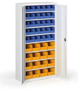 Skriňa s plastovými boxami BASIC - 1800 x 400 x 920 mm, 30xB/16xC, sivá/sivé dvere