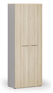 Kancelárska skriňa s dverami PRIMO GRAY, 800 x 420 x 2128 mm, sivá/dub prírodný
