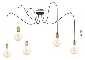 Luster na lanku MIROS 5xE27/60W/230V pavúk čierna/zlatá