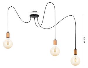 Luster na lanku MIROS 3xE27/60W/230V pavúk čierna/medená