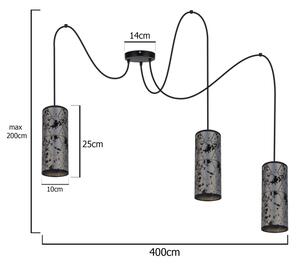 Luster na lanku AVALO 3xE27/60W/230V pavúk šedá/čierna