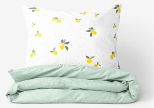 Goldea bavlnené posteľné obliečky duo - citróny so svetlo mätovou 150 x 200 a 50 x 60 cm