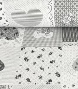Bavlnený flanel patchwork srdiečka šedá | RTex