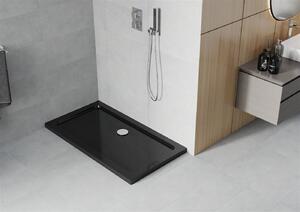 Mexen Slim, obdĺžniková sprchová vanička 140x70x5 cm, čierna, chrómový sifón, 40707014
