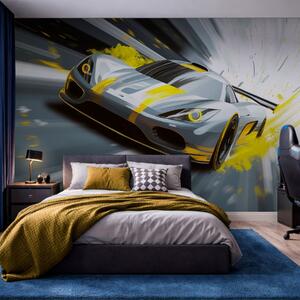 Tapety dynamické športové auto v digitálnom štýle kresby so žltými akcentmi, Jedinečné tapety, w05069v2 : Uwalls.sk