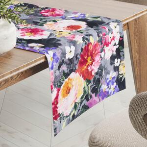 Biante Dekoračný behúň na stôl PM-020 Maľované kvety na sivom 20x120 cm