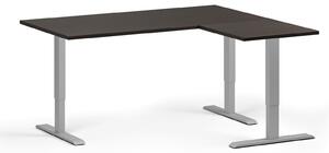 Výškovo nastaviteľný stôl, 3 motory, 745 - 1215 mm, rohový L/P, doska 1600 x 1400 mm, sivá podnož, wenge
