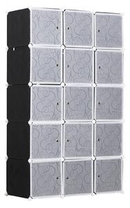 HOMCOM Šatníková skriňa D 111 x Š 47 x V 183 cm modulárna 15 kociek čierna a biela