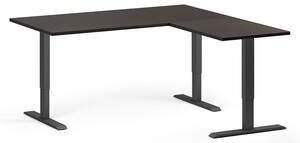 Výškovo nastaviteľný stôl, 3 motory, 745 - 1215 mm, rohový L/P, doska 1600 x 1600 mm, čierna podnož, wenge
