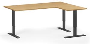 Výškovo nastaviteľný stôl, 180x140 cm, 3 motory, L/P, čierna podnož, buk
