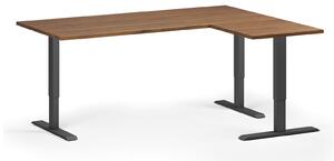 Výškovo nastaviteľný stôl, 3 motory, 745 - 1215 mm, rohový L/P, doska 1800 x 1400 mm, čierna podnož, orech