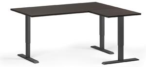 Výškovo nastaviteľný stôl, 3 motory, 745 - 1215 mm, rohový L/P, doska 1600 x 1400 mm, čierna podnož, wenge