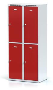 Šatníková skrinka s úložnými boxami, 4 boxy, 1800 x 800 x 500 mm, cylindrický zámok, červené dvere
