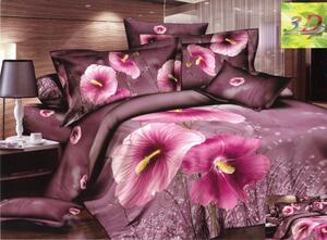 Fialová posteľná bielizeň s motívom kvetov Fialová