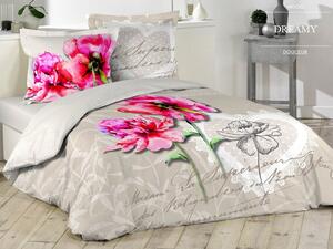Romantické posteľné obliečky krémovej farby s ružovými kvetmi Hnedá