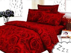 Červené bavlnené posteľné obliečky s motívom ruží Červená