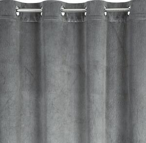 Sivý zamatový záves LILI na krúžkoch s vlnitým reliéfnym vzorom 140 x 250 cm