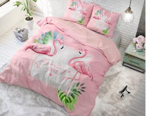 Ružové posteľné obliečky s plameniakmi FLAMINGO LOVE 140 x 200 cm Ružová