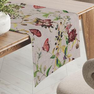 Biante Dekoračný behúň na stôl PML-083 Kvety a motýle na béžovom 20x120 cm