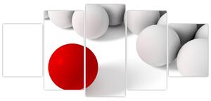 Červená guľa medzi bielymi - abstraktný obraz (Obraz 150x70cm)