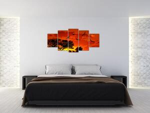 Obraz zapadajúceho slnka s vtákmi (Obraz 150x70cm)