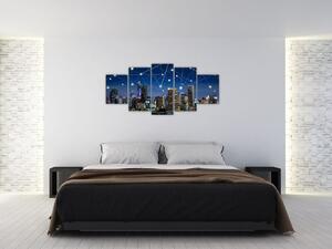 Moderný obraz: večerné mesto budúcnosti (Obraz 150x70cm)