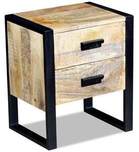 Bočný stolík, 2 zásuvky, masívne mangové drevo, 43x33x51cm