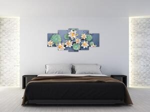 Kvety na modrom pozadí - obraz (Obraz 150x70cm)