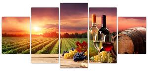 Obraz - víno a vinice pri západe slnka (Obraz 150x70cm)