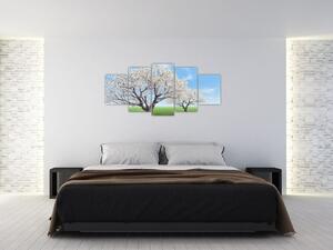 Obraz kvitnúceho stromu na jarné lúke (Obraz 150x70cm)