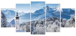 Kostol v horách - obraz zimnej krajiny (Obraz 150x70cm)