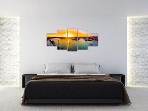 Obraz prístavu pri zapadajúcom slnku (Obraz 150x70cm)