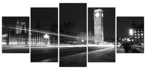 Čiernobiely obraz Londýna - Big ben (Obraz 150x70cm)