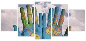 Obraz - mapa sveta na dlani (Obraz 150x70cm)