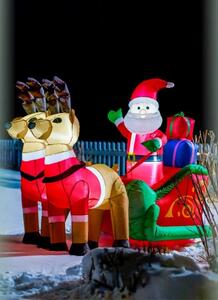 German LED nafukovacia vianočná dekorácia Santa Claus so sobom / 12 W / výška 140 cm / interiér a exteriér / teplá biela