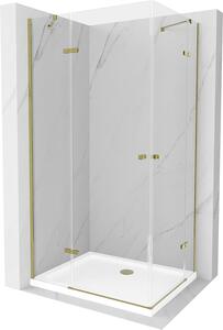 Mexen Roma Duo, sprchový kút 90 (dvere) x 80 (dvere) cm, 6mm číre sklo, zlatý profil + slim sprchová vanička 5cm biela + zlatý sifón, 854-090-080-50-02-4010G